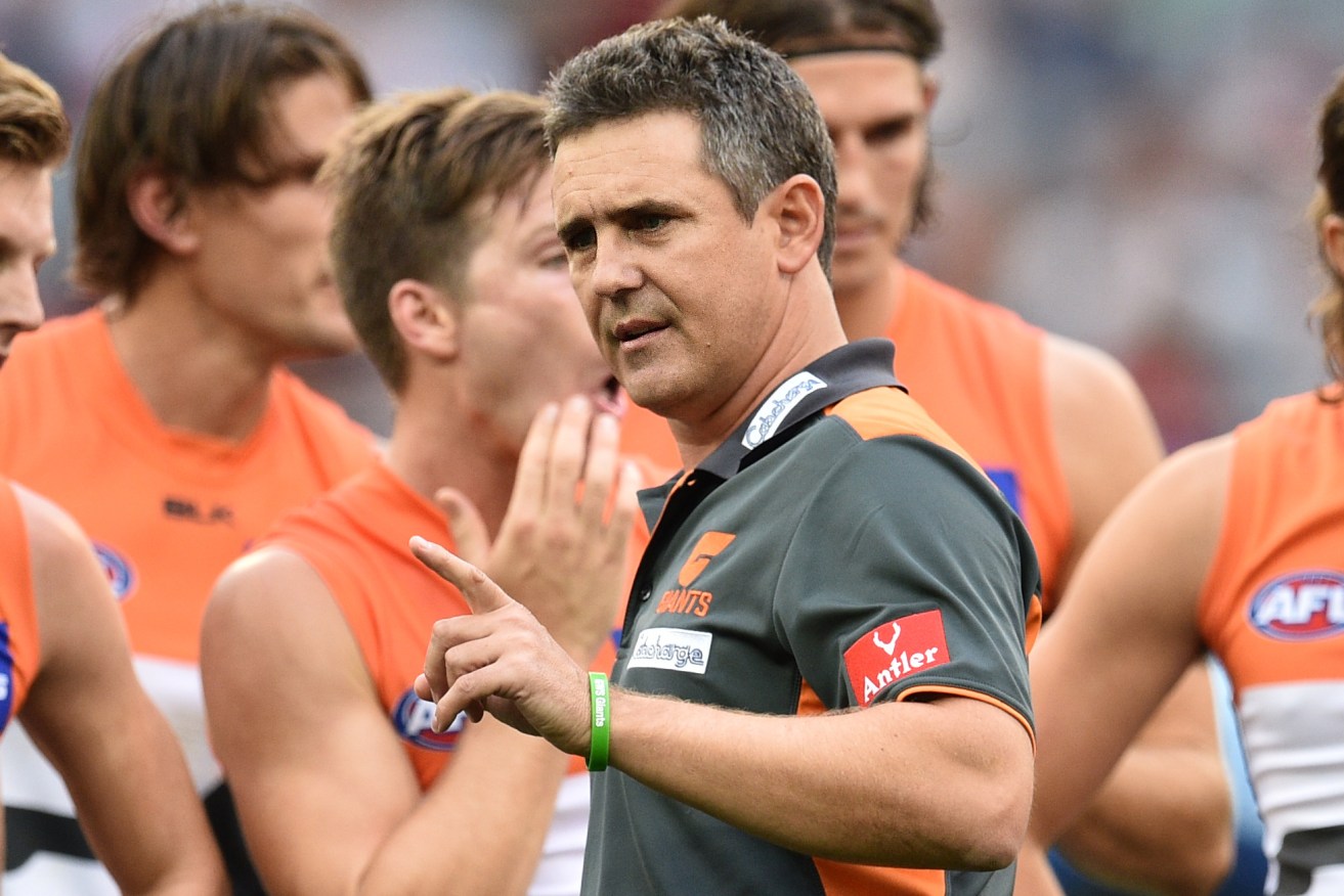 Greater Western Sydney Giants coach Leon Cameron addresses his charges. Photo: Julian Smith / AAP