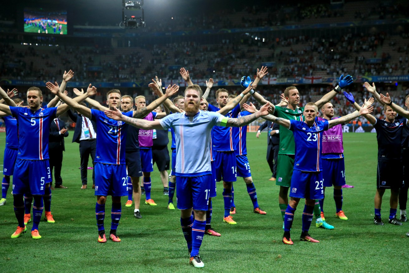 In what became an iconic and much-emulated celebration, Iceland players laud their famous Euro 2016 win over hapless England. Photo: Nick Potts / PA Wire
