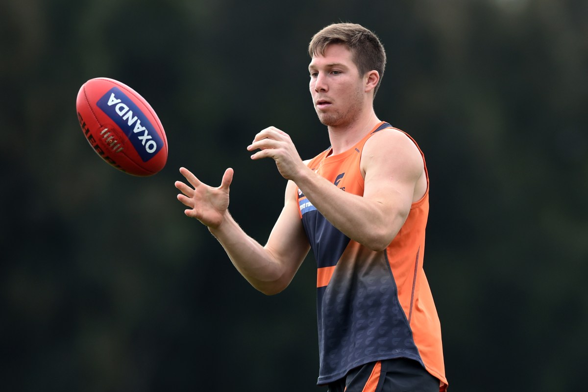 Greater Western Sydney Giants AFL player Toby Greene takes part in a training session in Sydney on Wednesday, Aug. 31, 2016. The Giants will play the Sydney Swans in the first qualifying final at ANZ Stadium on Saturday, September 10. (AAP Image/Paul Miller) NO ARCHIVING