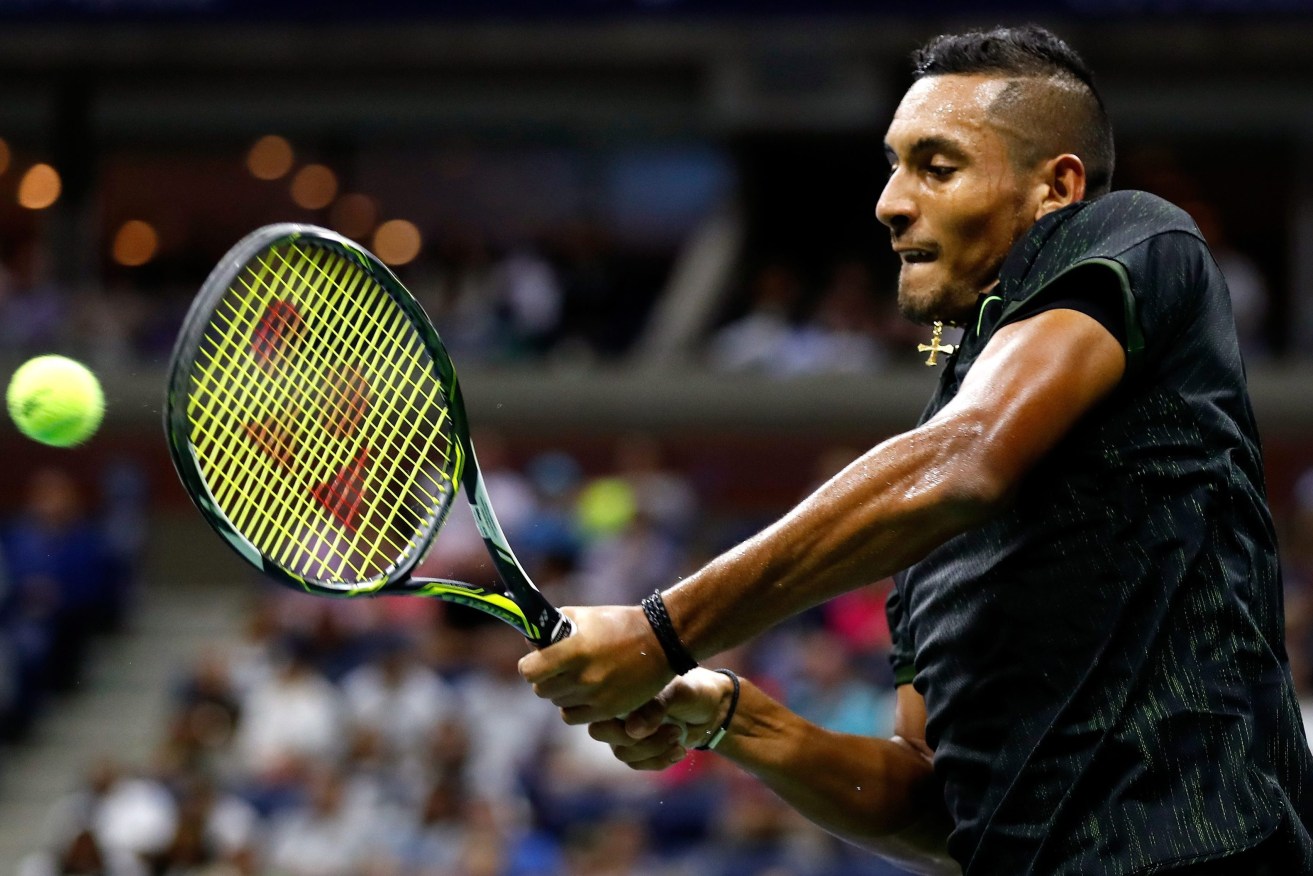 Nick Kyrgios in action against Illya Marchenko before his withdrawal. 