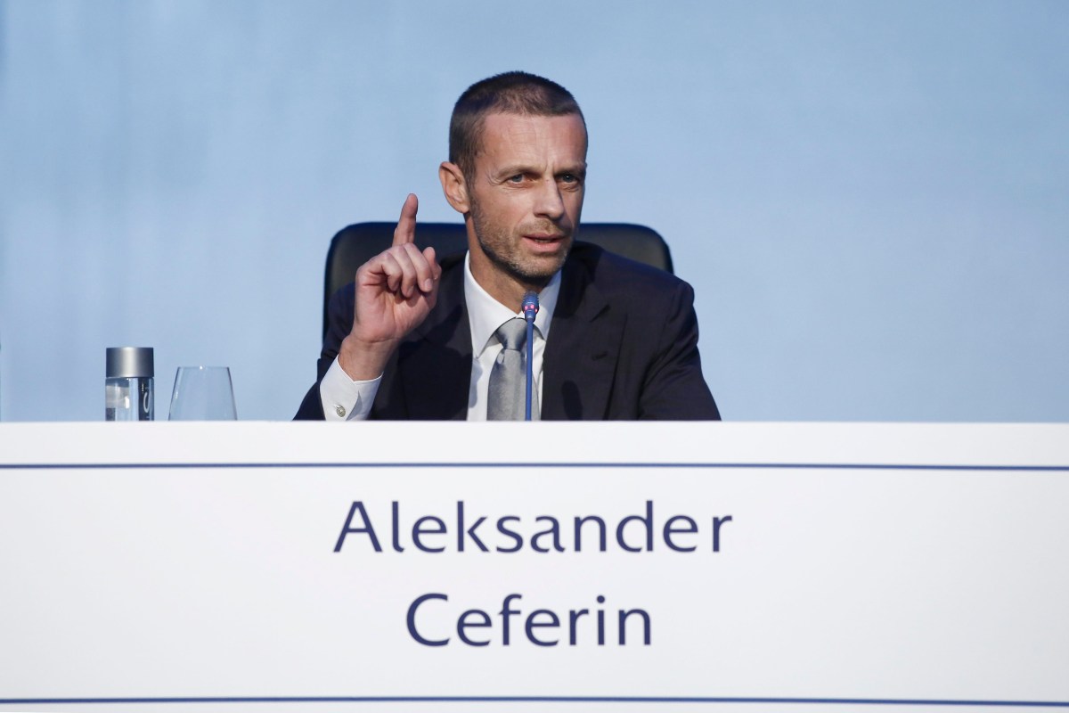 epa05539047 Newly elected UEFA President Slovenian Aleksander Ceferin gestures during a press conference at 12th Extraordinary UEFA Congress in Athens, Greece, 14 September 2016. EPA/YANNIS KOLESIDIS