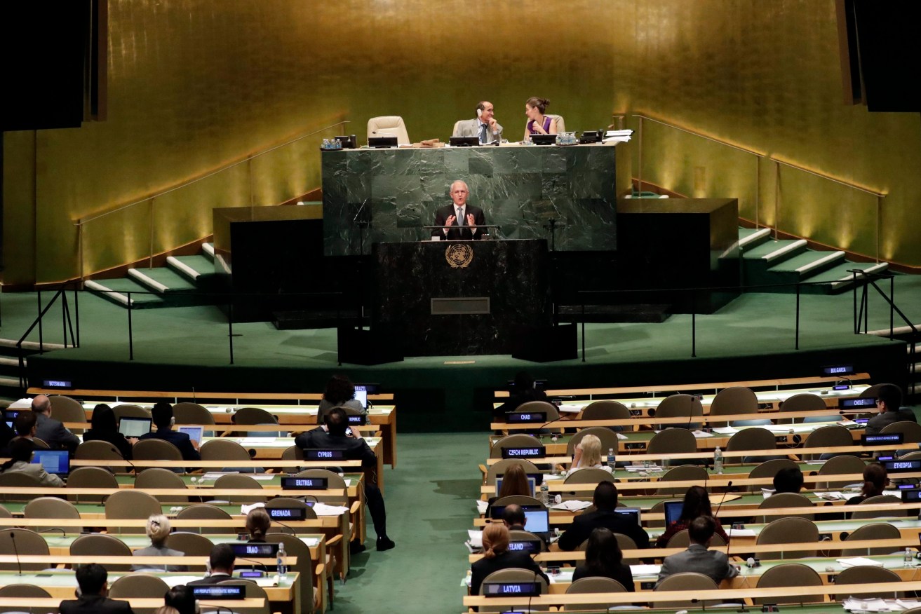 Prime Minister Malcolm Turnbull addressing the UN General Assembly in New York this week. Photo: EPA/Jason Szenes