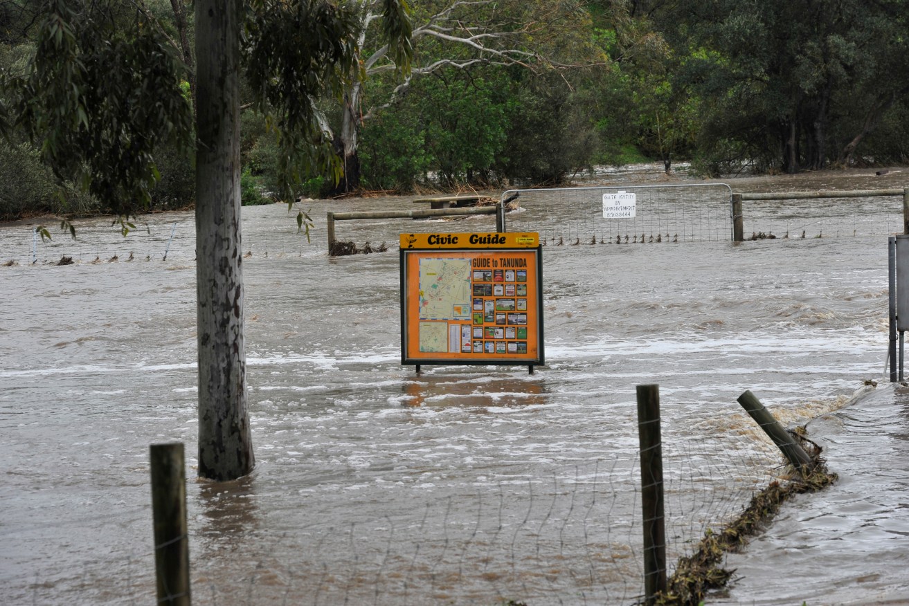 Flooding in the Barossa town of Tanunda today. Photo: AAP/David Mariuz