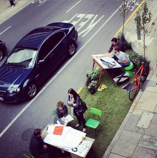 Designers from Hassell took their offices outdoors at the city's first Park(ing) Day. Photo: Facebook
