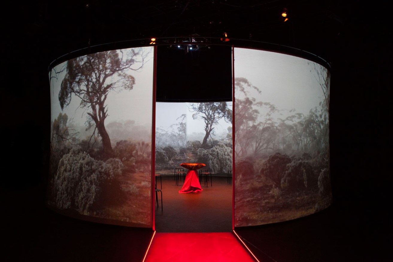 The Ngurini (Searching) projection tells the story of the forced migration of the Anangu when atomic tests began at Maralinga. Photo: Jessie Boylan