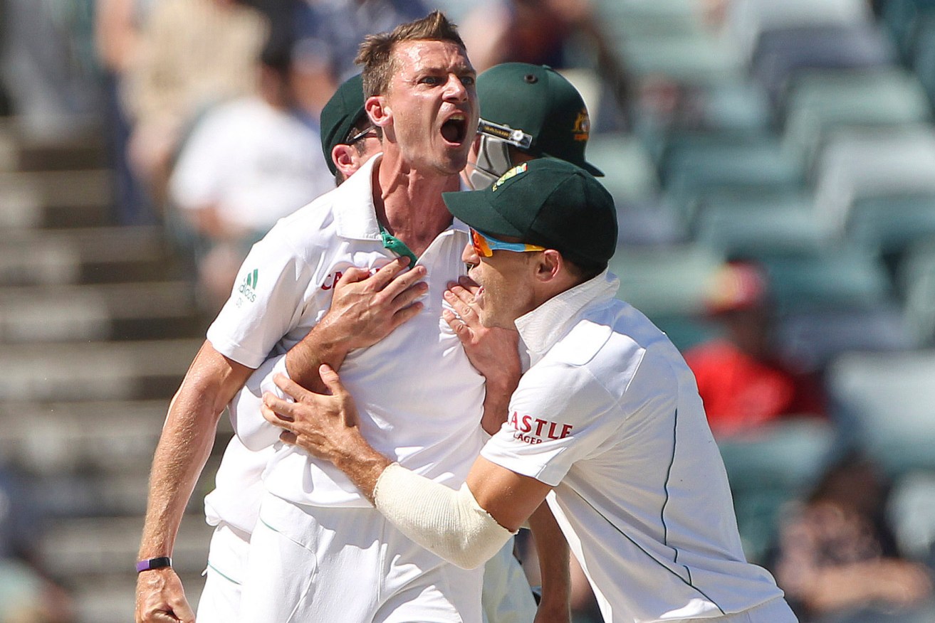 Dale Steyn takes the wicket of Ricky Ponting in Perth in 2012. Photo: Rob Griffith / AAP