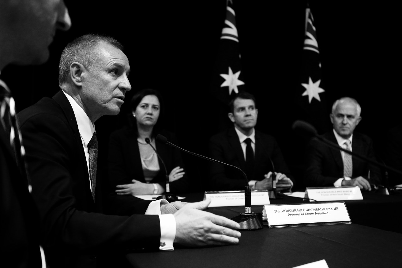 Jay Weatherill (left) and Malcolm Turnbull (far right) with other state premiers. AAP image