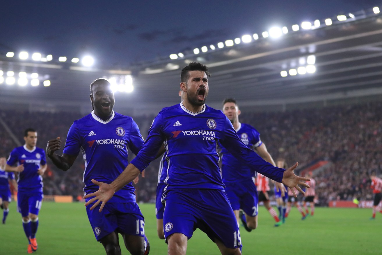 Chelsea's Diego Costa celebrates scoring his side's second goal during the Premier League won over Southampton at St Mary's Stadium. Photo: John Walton / PA Wire