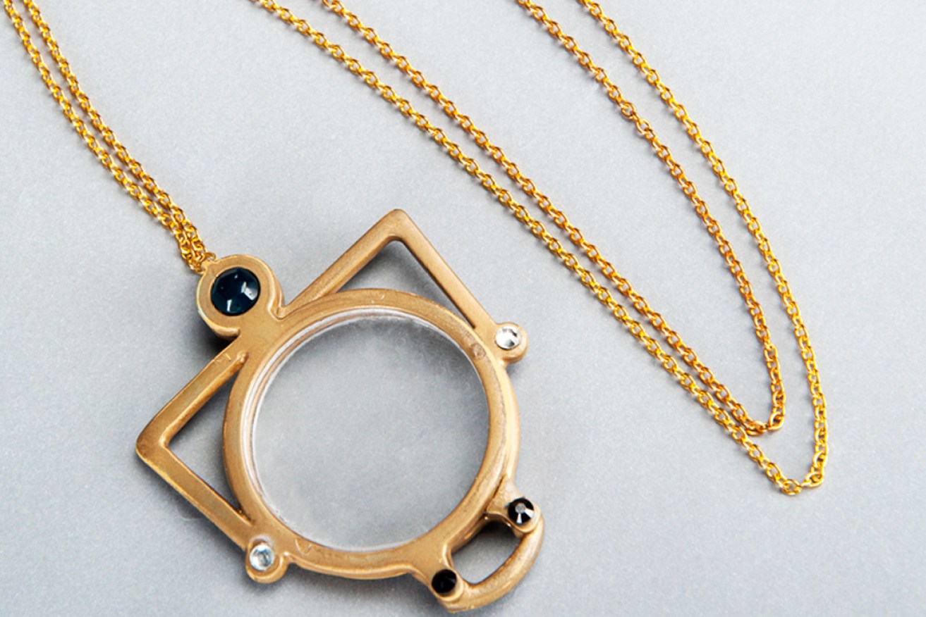 UniSA design student Hannah Jordan’s winning “Pendant” necklace eyewear design folds out to become a pair of spectacles.