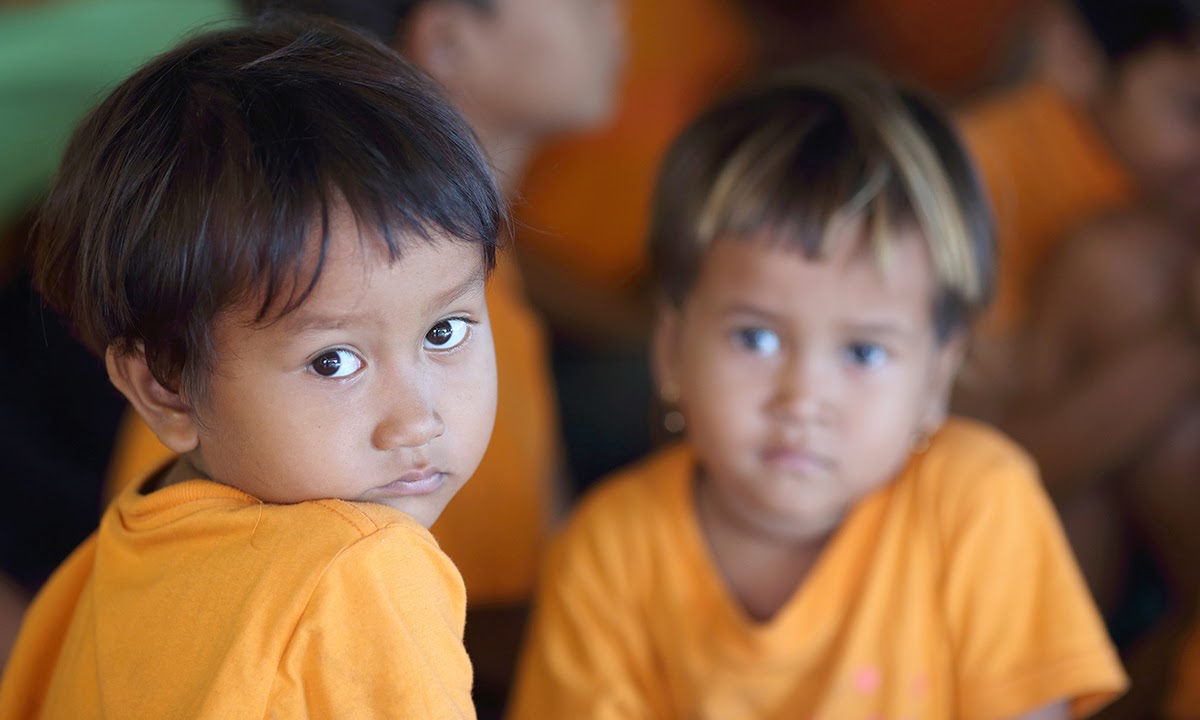 Young orphan children in class at the Sunrise school in Kandal Province. Photo: Tony Lewis
