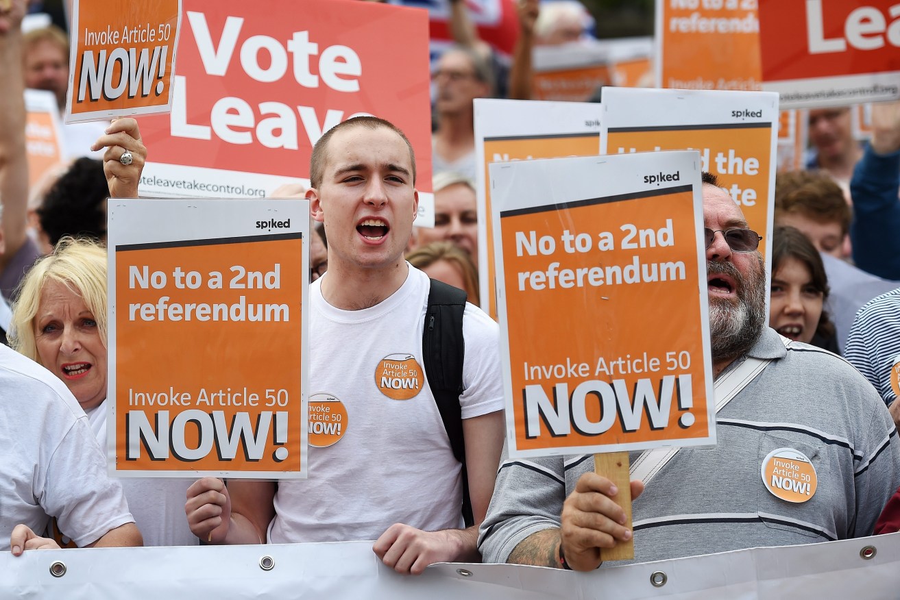 Lessons not learned? A protest by pro Brexit supporters. Photo: EPA/Andy Rain
