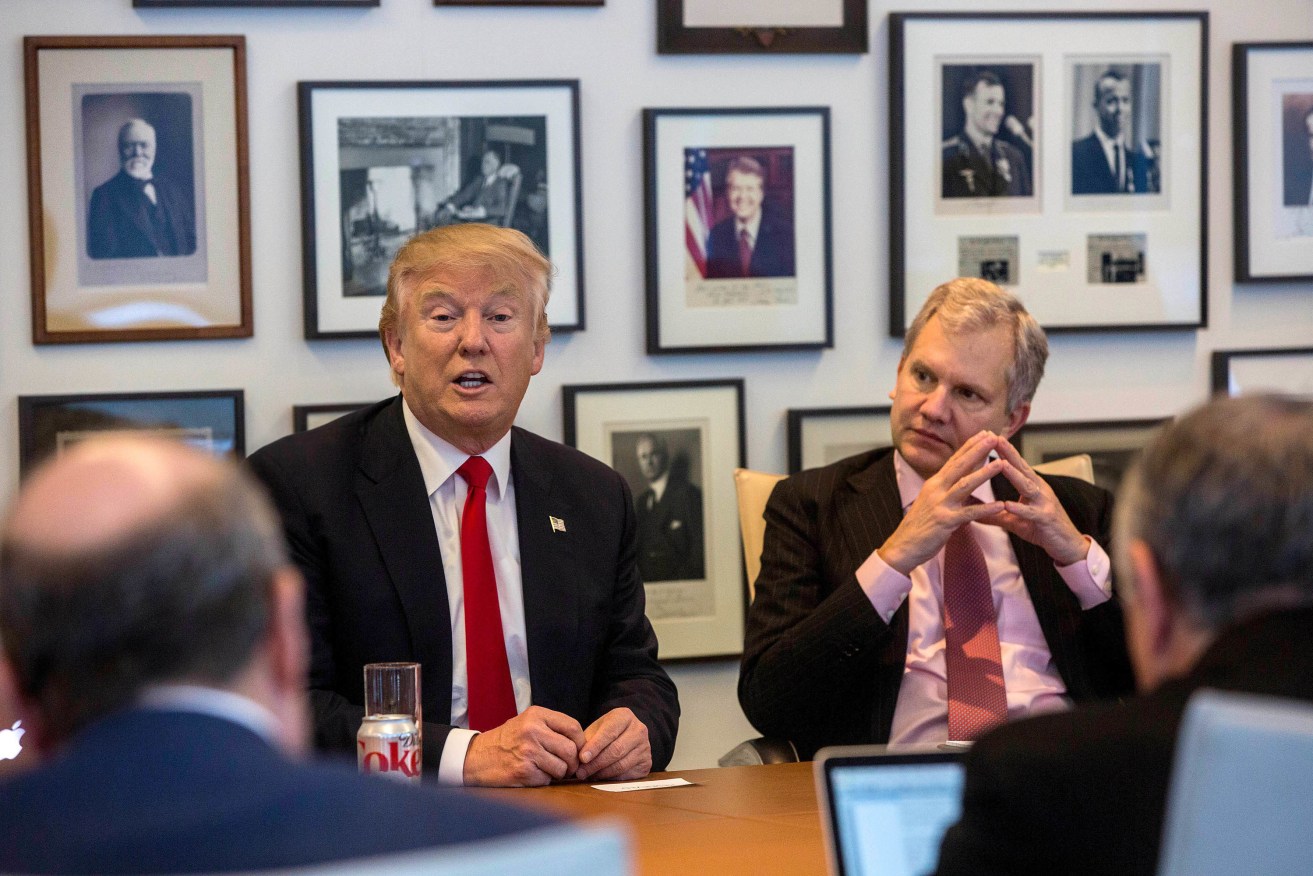 President-elect Donald Trump (left) and New York Times Publisher Arthur Sulzberger Jr. during a meeting with editors and reporters in New York last year. Photo: Hiroko Masuike/The New York Times via AP