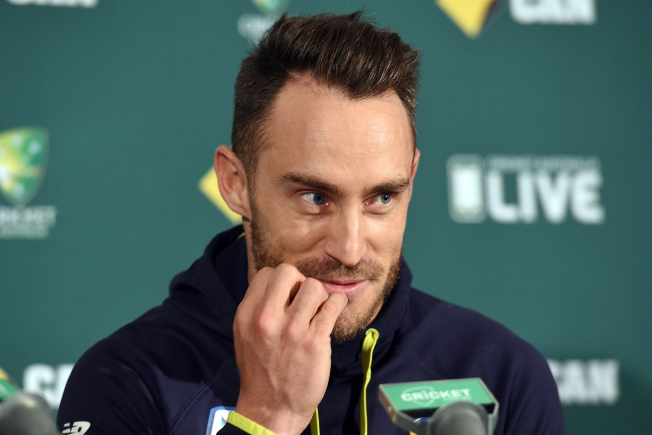 Du Plessis maintains he did nothing wrong by shining the ball with saliva while sucking on a mint. Photo: Dave Hunt / AAP