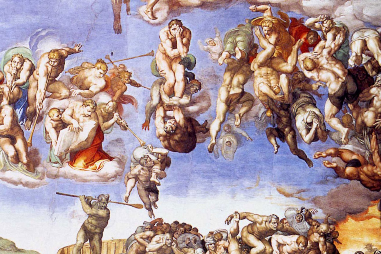 Part of Michelangelo’s Last Judgement fresco - loincloths were painted over the nudes between the 16th and 18th centuries.