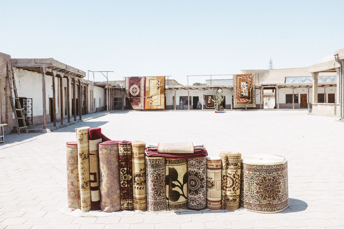 A Stack of rugs at Buchara, Uzbekistan. Photo: Ashton Papazahariakis