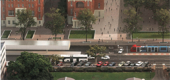 A tram stop pictured on North Terrace near "The Magnet".