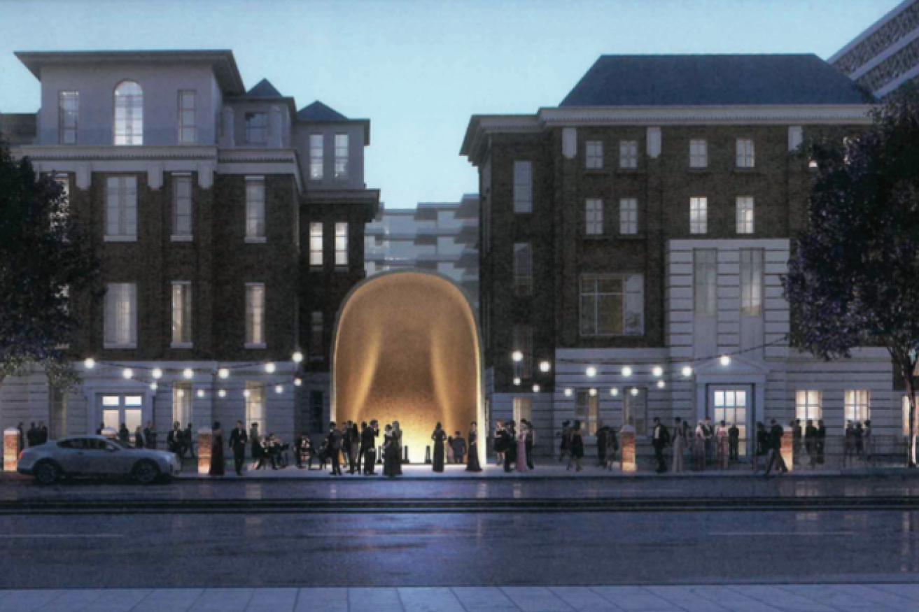 Unreleased plans for the old RAH site show concert goers outside the entrance to an underground concert hall.