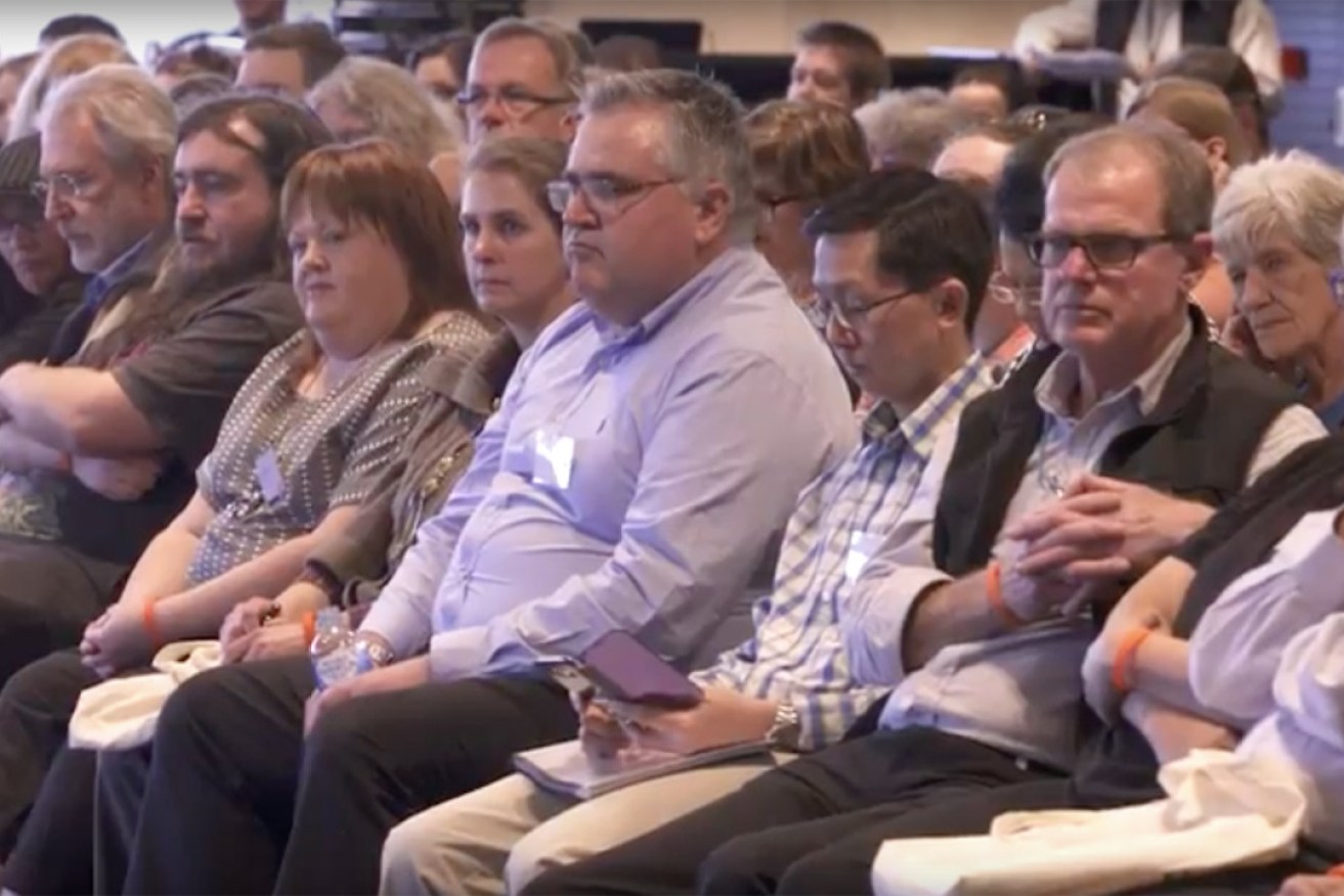 Citizens' jurors listen to Premier Jay Weatherill and Nuclear Fuel Cycle Royal Commissioner Kevin Scarce on the first day of the second citizens' jury on nuclear waste storage in SA. Image: YouTube/YourSAy Nuclear