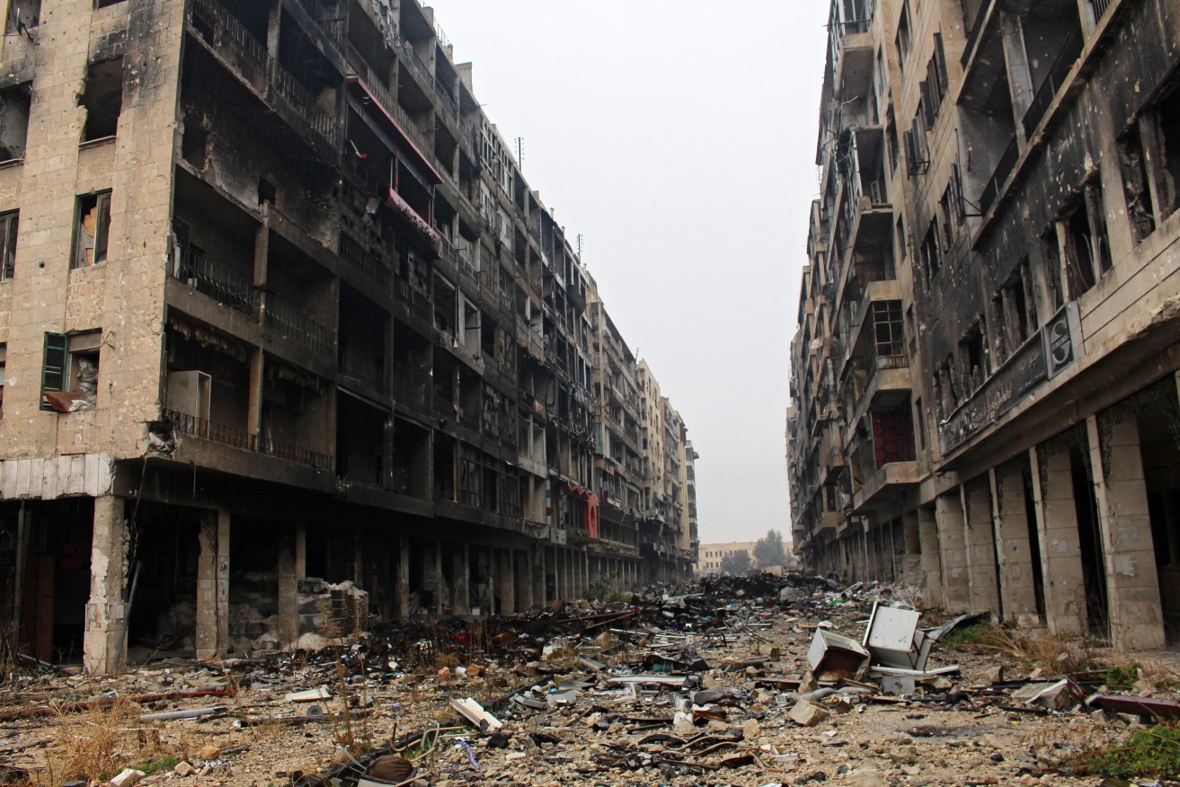 A wrecked street in Aleppo this week. Photo:  EPA
