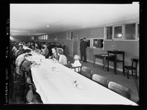Dinner time at the Elder Park migrant hostel, c.1948 History SA. South Australian Government Photographic Collection, GN14993