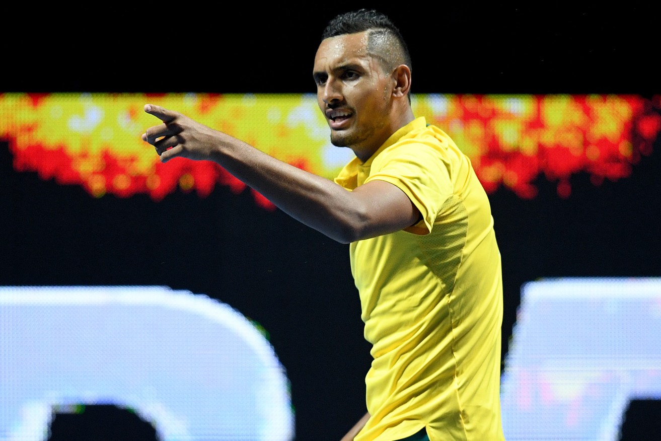 Nick Kyrgios at yesterday's Sydney Fast 4 Australia v World tennis exhibition match in Sydney. Photo: Dan Himbrechts / AAP