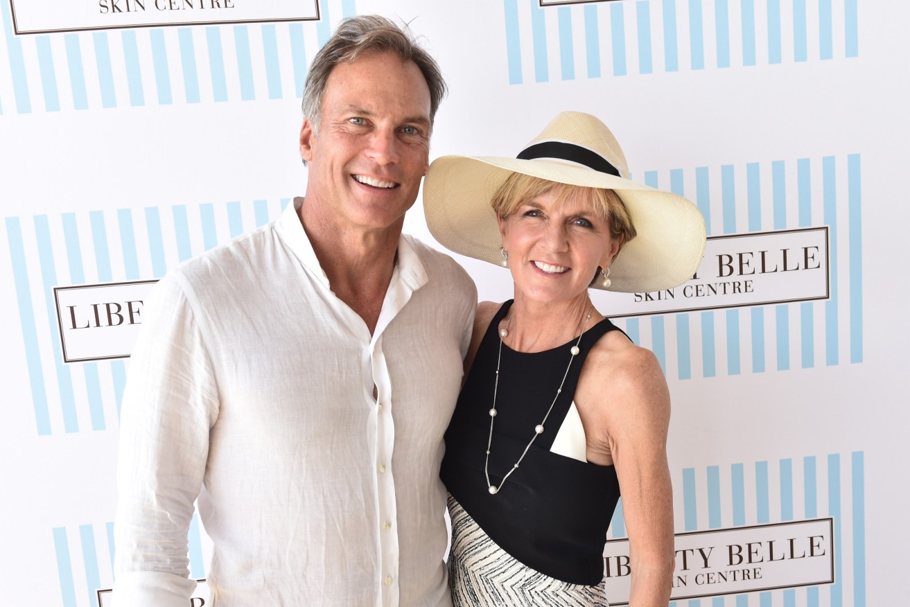 Foreign Affairs Minister  Julie Bishop with partner David Panton at the Portsea Polo in  2016. She billed taxpayers more than $2700 to attend the event. Photo: AAP/Julian Smith