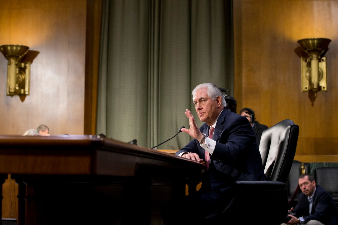 Secretary of State-designate Rex Tillerson testifies on Capitol Hill in Washington. Photo: AP/Steve Helber