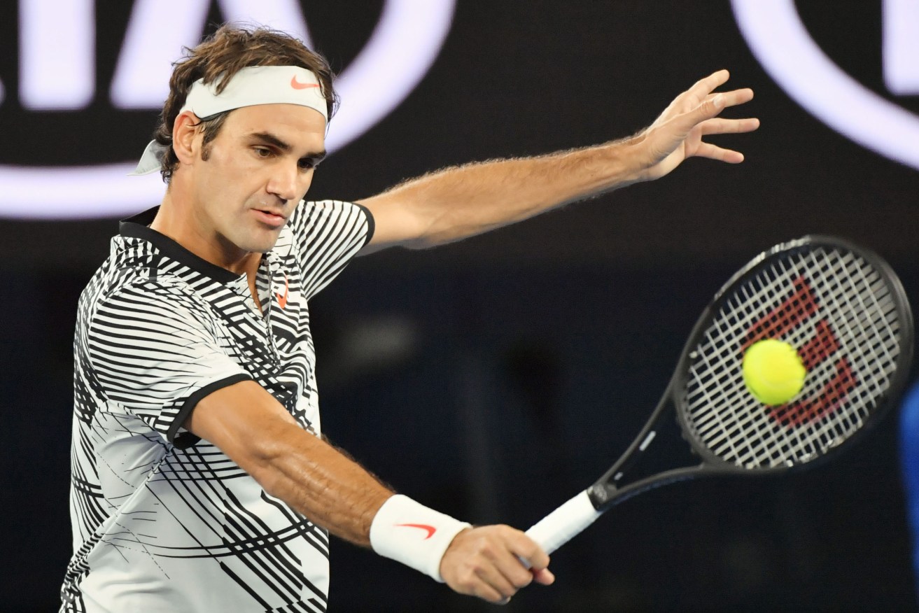 Roger Federer faces off against Germany's Mischa Zverev. Photo: Kyodo