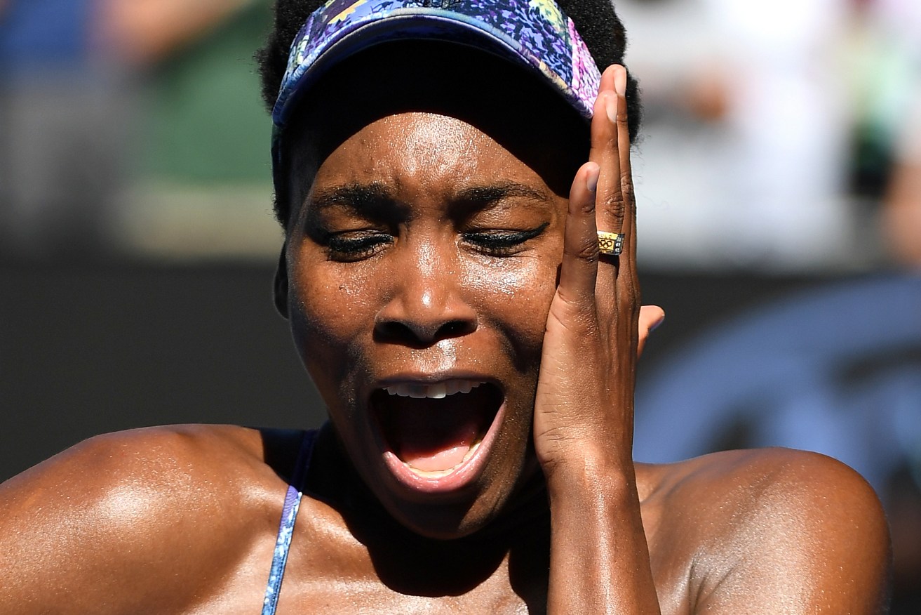 Venus Williams celebrates her win against compatriot CoCo Vandeweghe. Photo: Tracey Nearmy / AAP