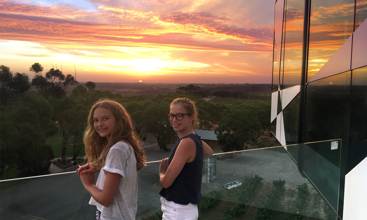 Mimi Osborn and Ali Brown take in the view from the Cube.