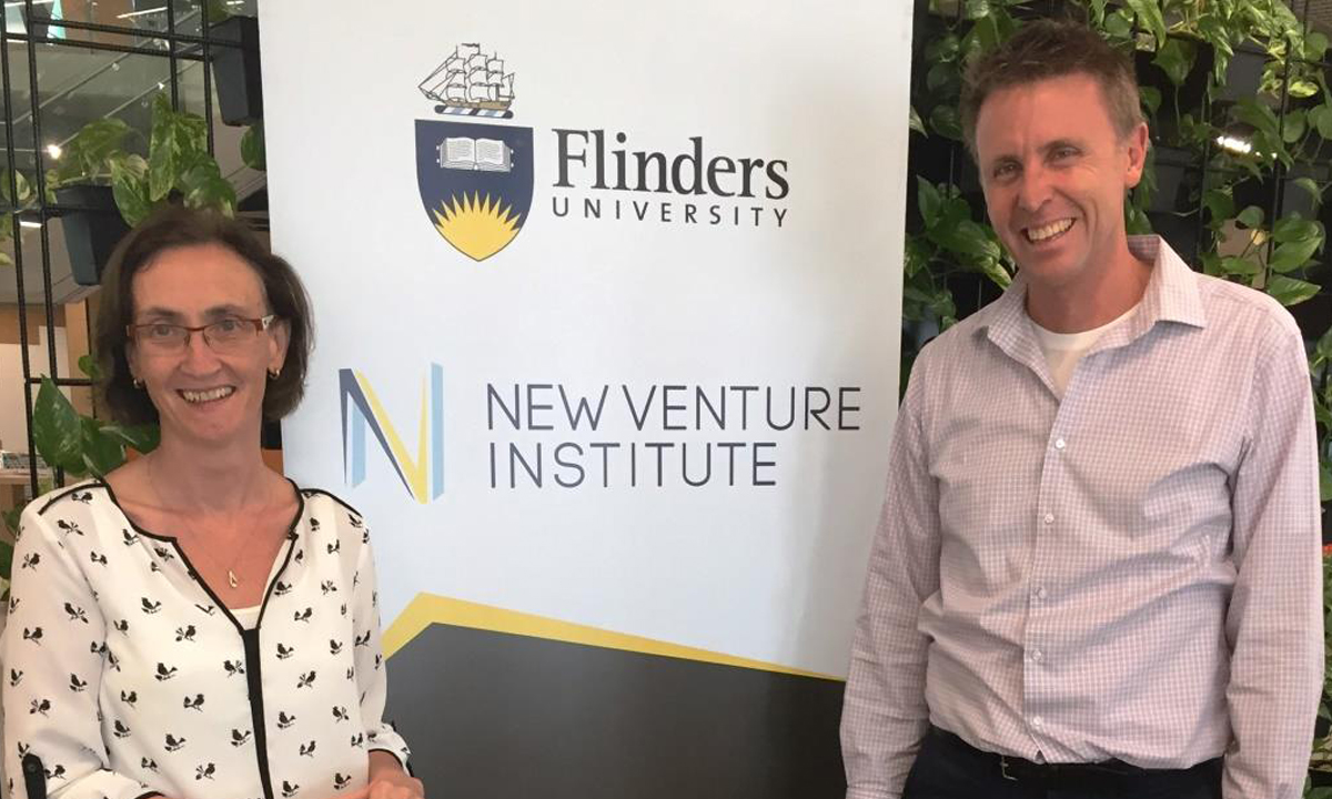 Flinders Innovation and Enterprise program leaders Associate Professor Margaret Ledwith and Bert Verhoeven at the Tonsley Innovation Precinct this week. 