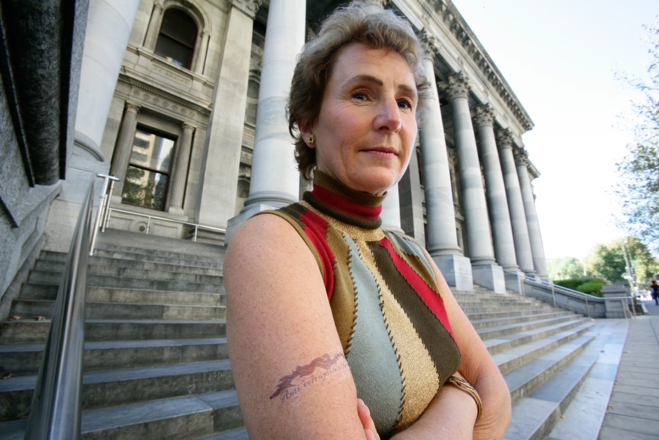 Isobel Redmond, sporting a temporary anti-corruption tattoo, shortly before she became Liberal leader.