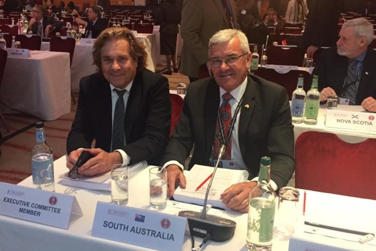 EXPERIENCE: Aspiring Speaker Duncan McFetridge (right) could get some tips from current Upper House presiding member Russell Wortley, who joined him on a recent overseas delegation. Photo: Facebook