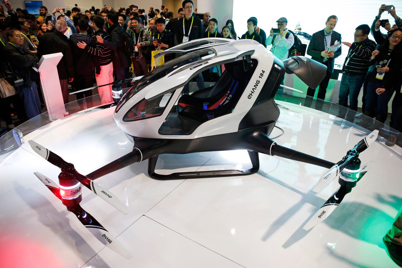 The EHang 184 autonomous aerial vehicle is unveiled at a trade show in Las Vegas last year. Photo: AP/John Locher