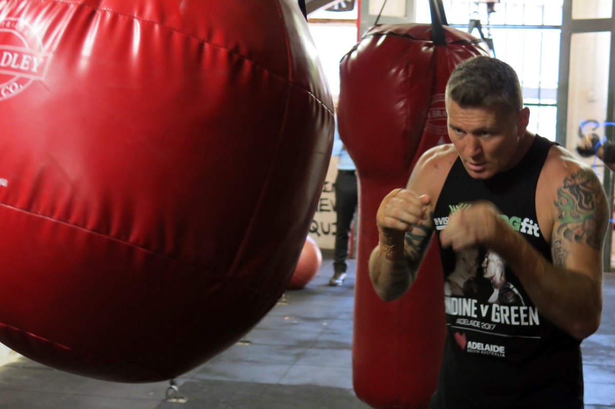 Australian boxer Danny Green is seen during a training session in Melbourne, Tuesday, Jan. 10, 2017. Green will fight old foe Anthony Mundine at Adelaide Oval on February 4, more than 10 years after their first fight in Sydney in 2006, won by Mundine in a unanimous points decision. (AAP Image/Alex Murray) NO ARCHIVING