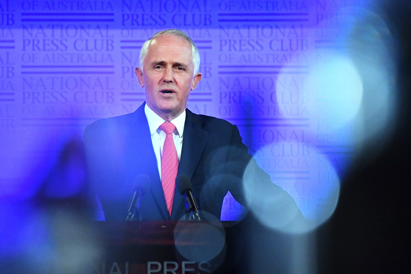 Prime Minister Malcolm Turnbull delivering his energy prescription at the National Press Club yesterday. Photo: AAP/Mick Tsikas
