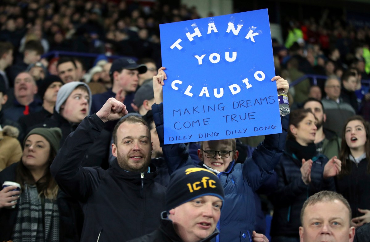 Leicester fans with a banner of support for former manager Claudio Ranieri, during the English Premier League soccer match between Leicester and Liverpool, at the King Power Stadium, in Leicester, England, Monday Feb. 27, 2017. (Nick Potts/PA via AP)