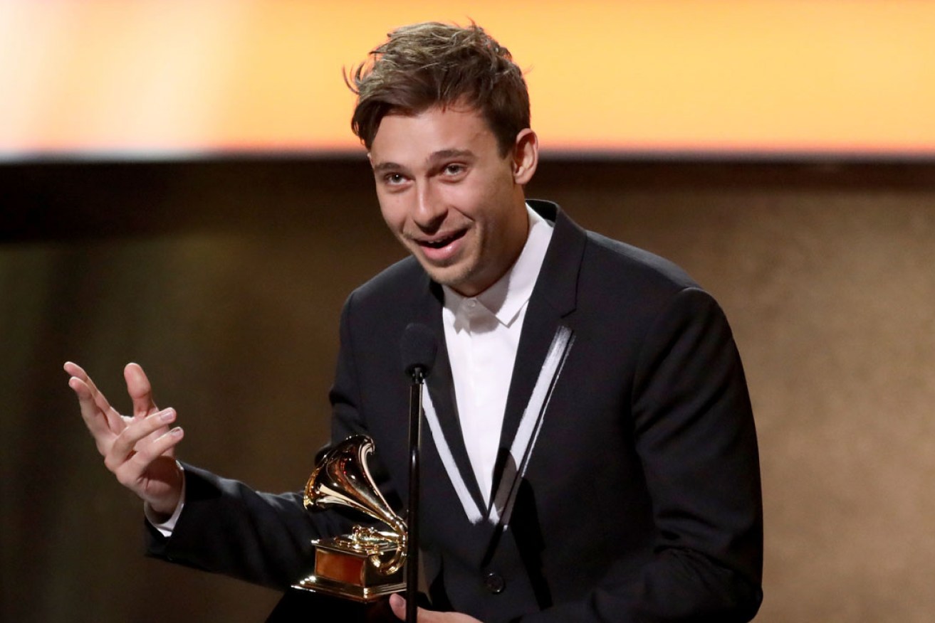 Flume accepts the award for best dance/electronic album for 'Skin'. Photo: AAP