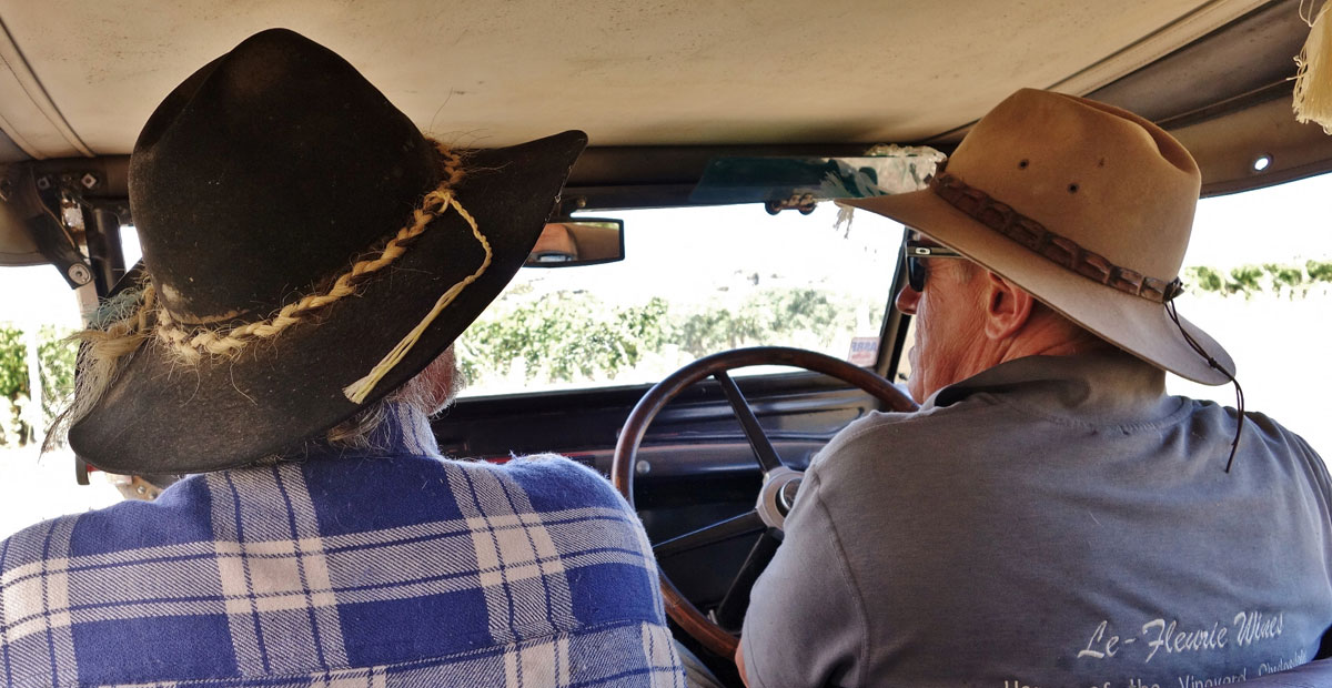 Vineyard tour: Cowboy Bramley and Darrel Hunt. Photo: Philip White