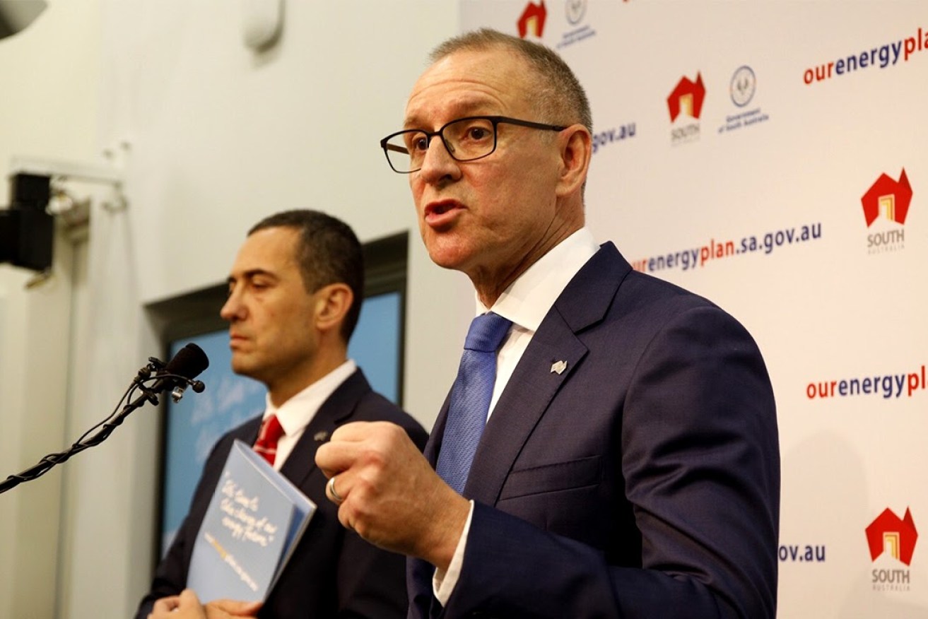 Premier Jay Weatherill (right) and Energy Minister Tom Koutsantonis announcing the Government's energy plan. Photo: Tony Lewis/InDaily