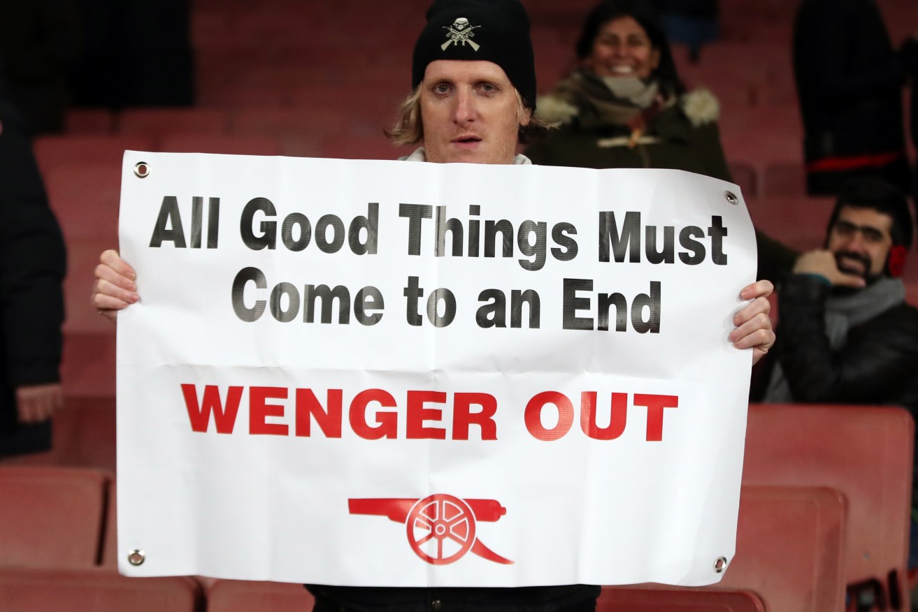 An Arsenal fan makes his thoughts clear this week. Photo: Nick Potts / PA Wire