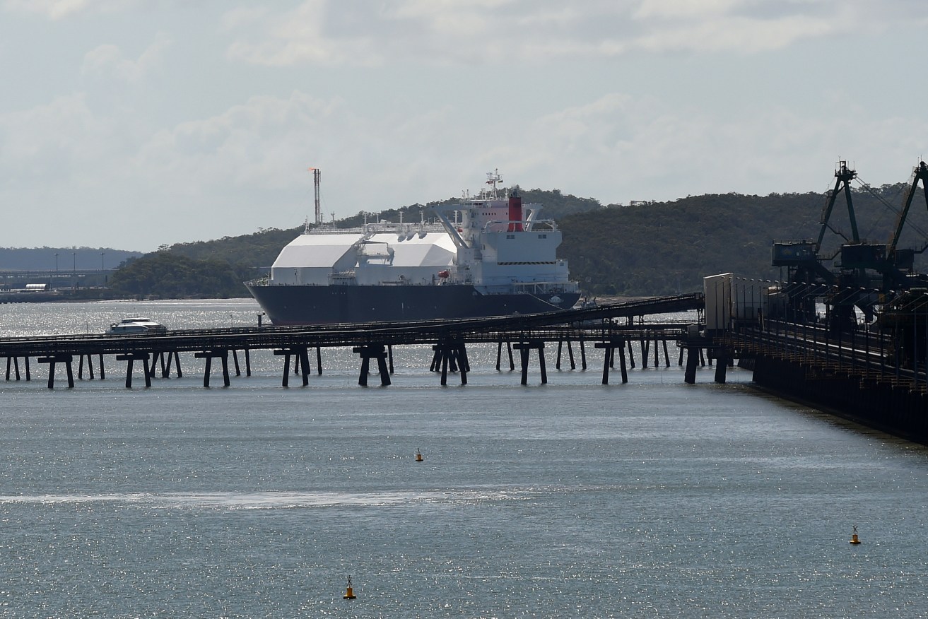 An LNG tanker leaves the Port of Gladstone. AAP image