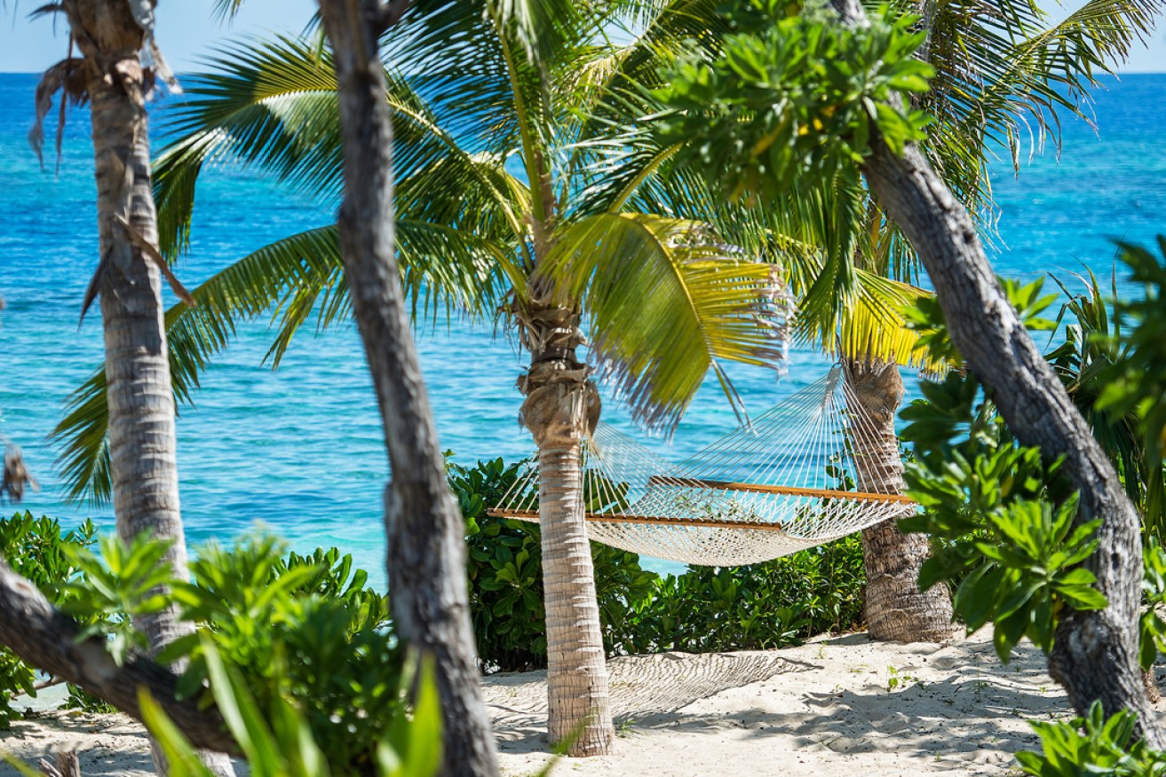 A hammock beneath the palms ... willing to hold you for hours on end. Photo: Vomo Resort