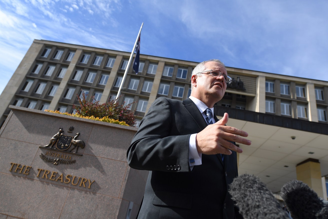 Treasurer Scott Morrison outside the Treasury in Canberra, ahead of the budget. Photo: AAP/Lukas Coch
