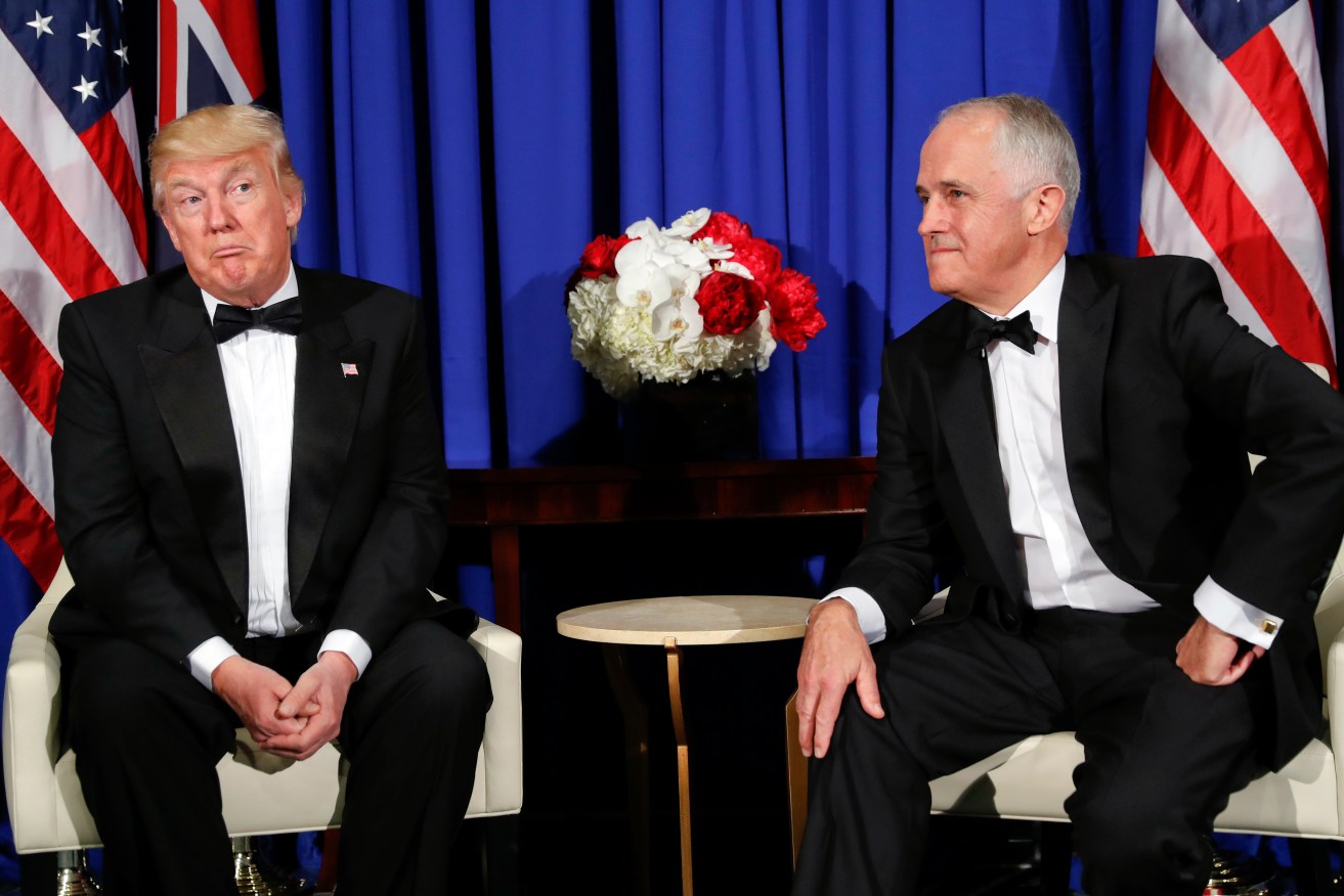 President Donald Trump with Prime Minister Malcolm Turnbull during their meeting aboard the USS Intrepid in New York. Photo: AP/Pablo Martinez Monsivais