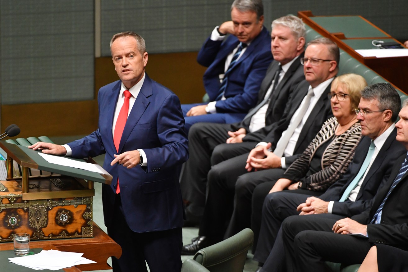 Bill Shorten delivers his Federal Budget reply speech. Photo: AAP/Mick Tsikas