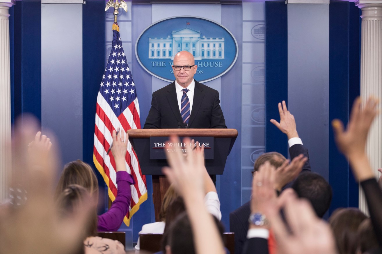 US National Security Advisor H.R. McMaster faces the media. Photo:   EPA/Shawn Thew