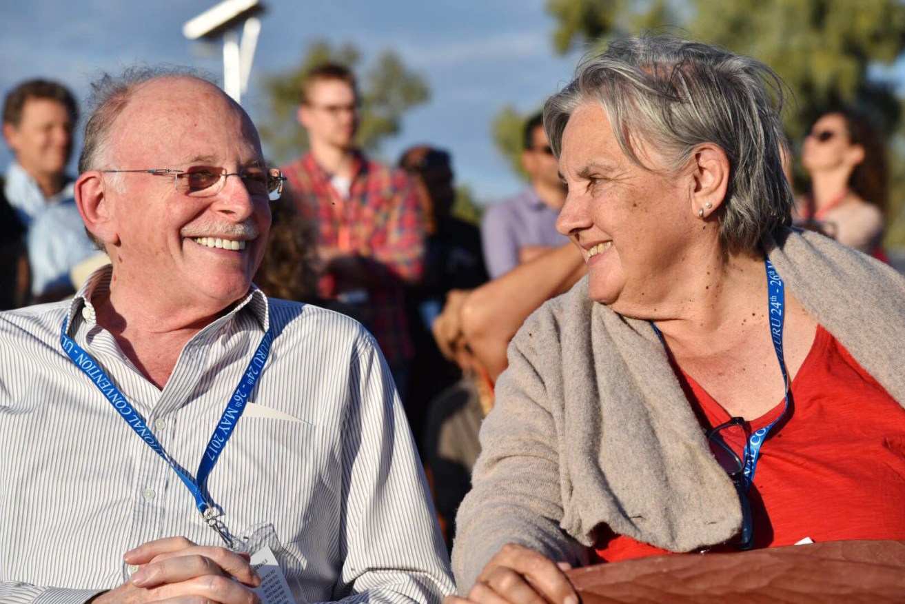 Referendum Council co-chairs Mark Leibler and Pat Anderson at the National Indigenous Constitution Convention's closing ceremony. Photo: AAP/Lucy Hughes Jones