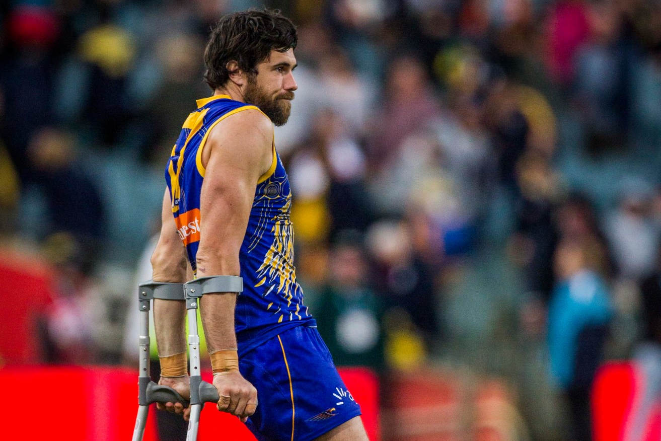 Josh Kennedy looks bereft after the eight-point loss. Photo: Tony McDonough / AAP