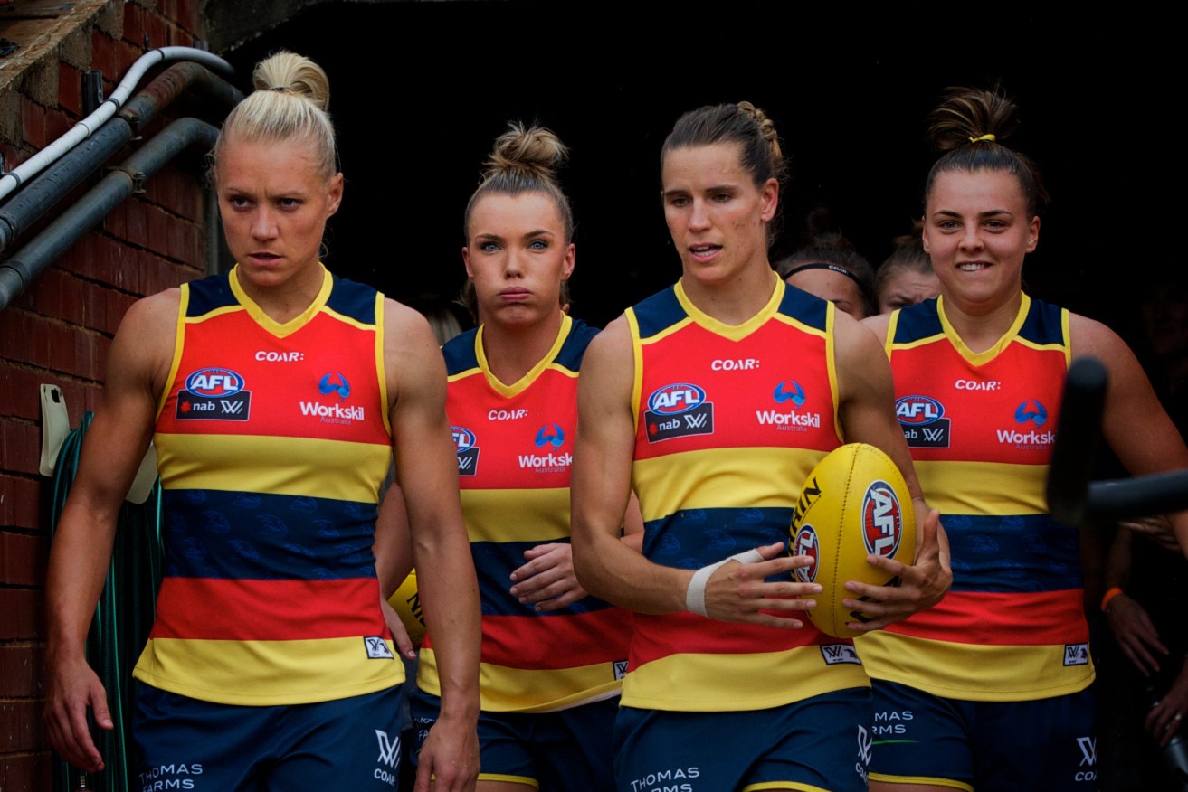 Co-captain Erin Phillips (left) has recommitted to the Crows for next season. Photo: Michael Errey / InDaily